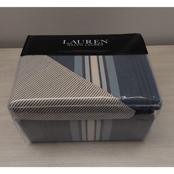 Ralph Lauren GAVIN STRIPE Indigo Blue Cotton Full Queen Duvet Cover Set - Picture 2 of 10